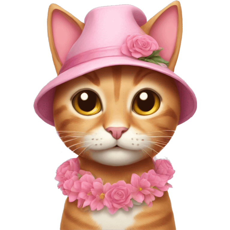 Pink cat with big ears with a flower hat on emoji