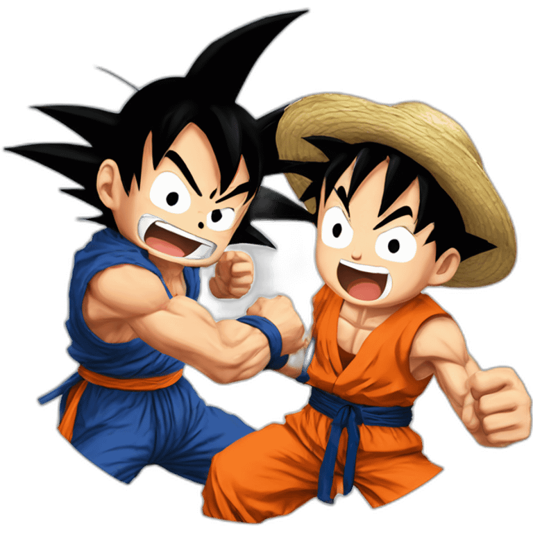 Goku and luffy fighting emoji