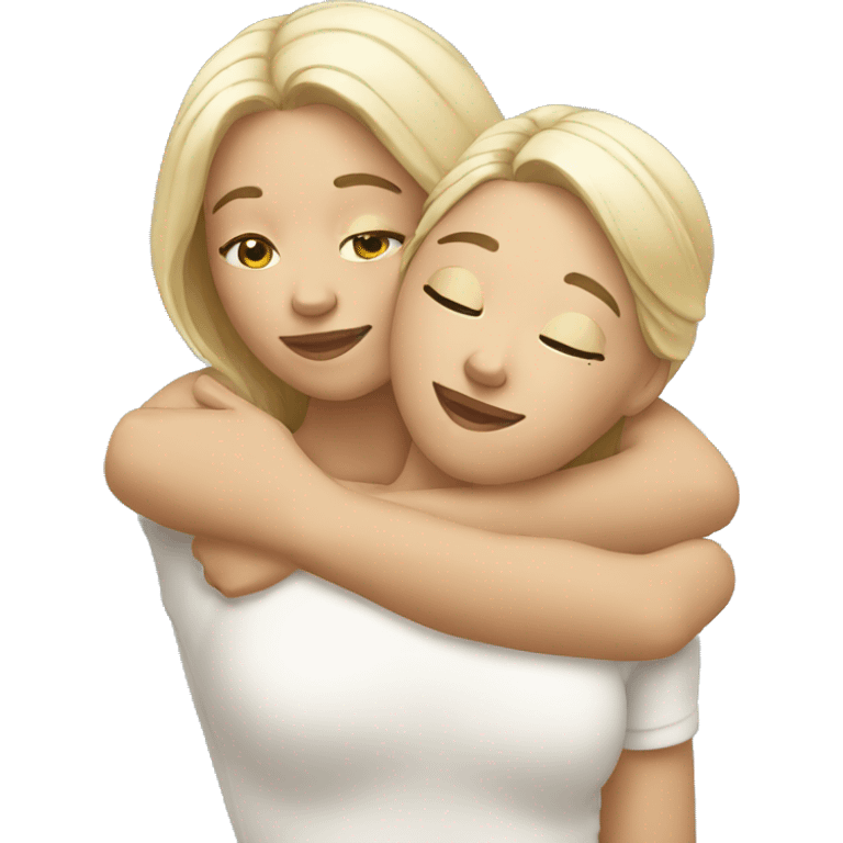 two white sisters hugging  emoji