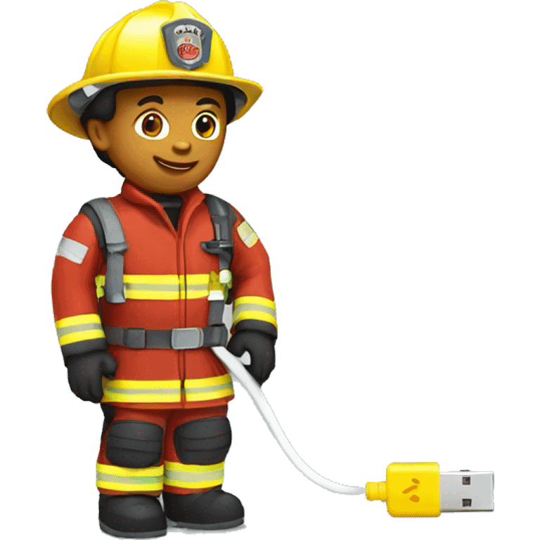 Firefighter holding a usb cable emoji