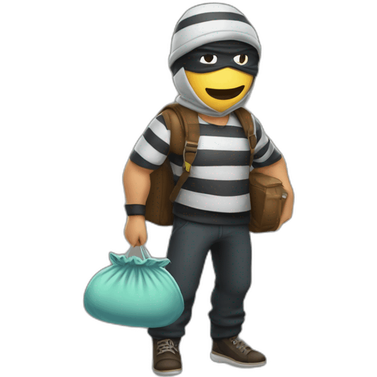 thief with money bag, striped shirt, a eye mask, and a cap emoji