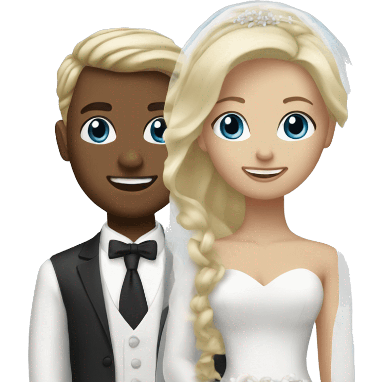 Brown bride with blonde hair and white groom with blonde hair blue eyes emoji