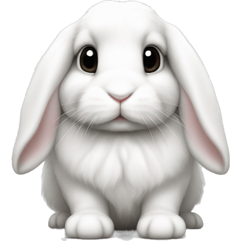 White holland lop rabbit with black spots and a white nose emoji