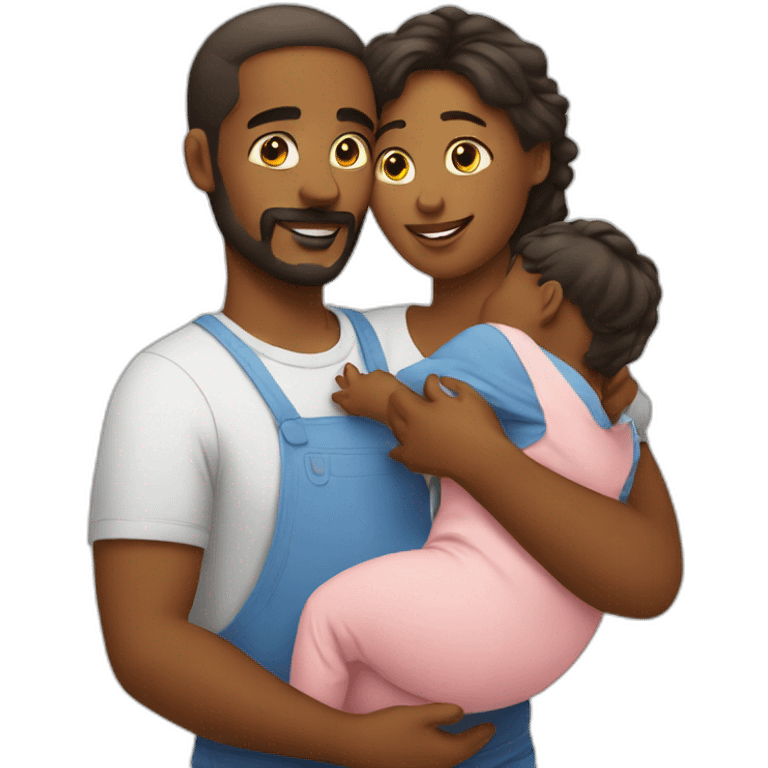 a mom and dad cuddling with a baby emoji