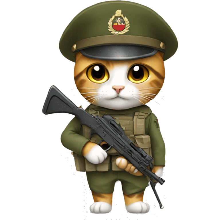 cat with soldier clothes,hat and gun emoji