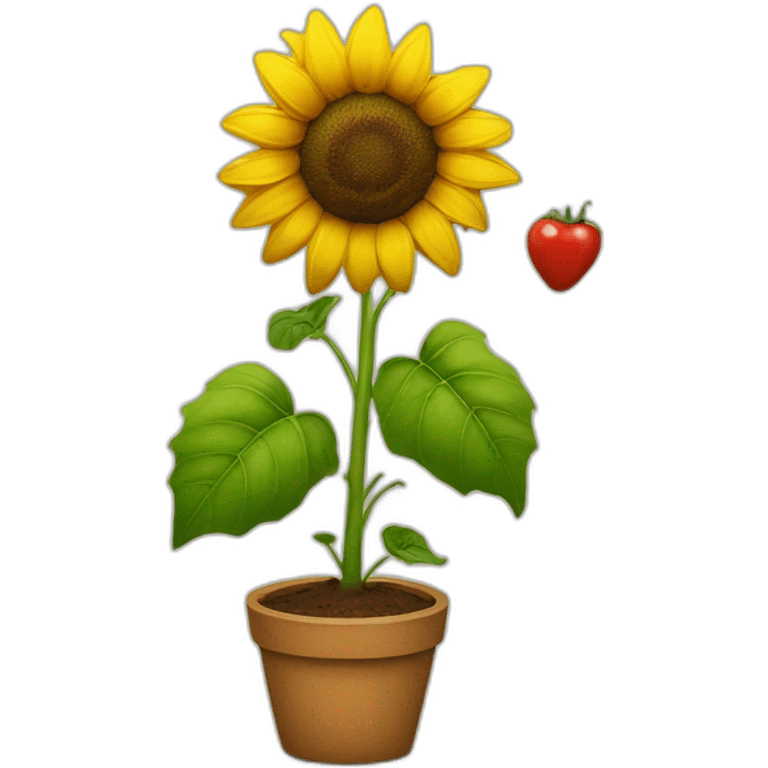 a sunflower with a face that has 4 red shoots from its back emoji