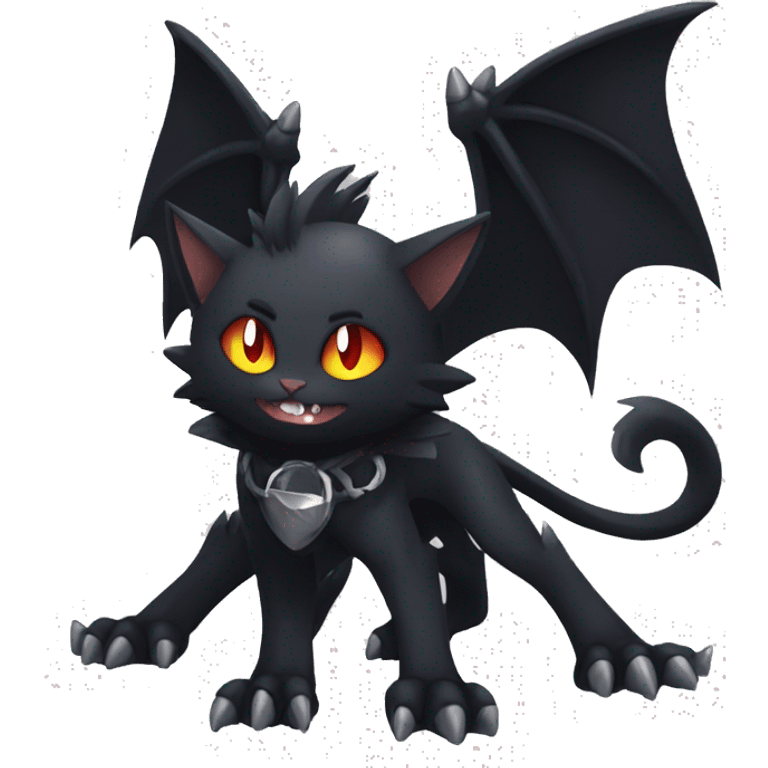 Black Edgy Emo Litten-Bat-cat-Fakemon full body emoji