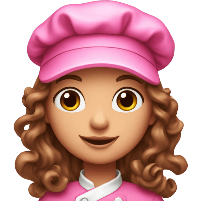 Chef girl with long curly brown hair in a pink cap emoji