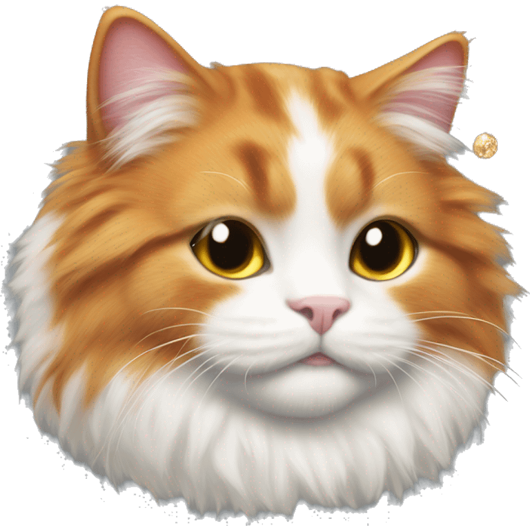 Fluffy ginger cat with white fur with discoballs and flowers  emoji