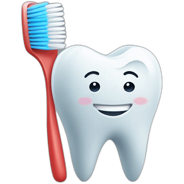 Smiling tooth holding a toothbrush emoji