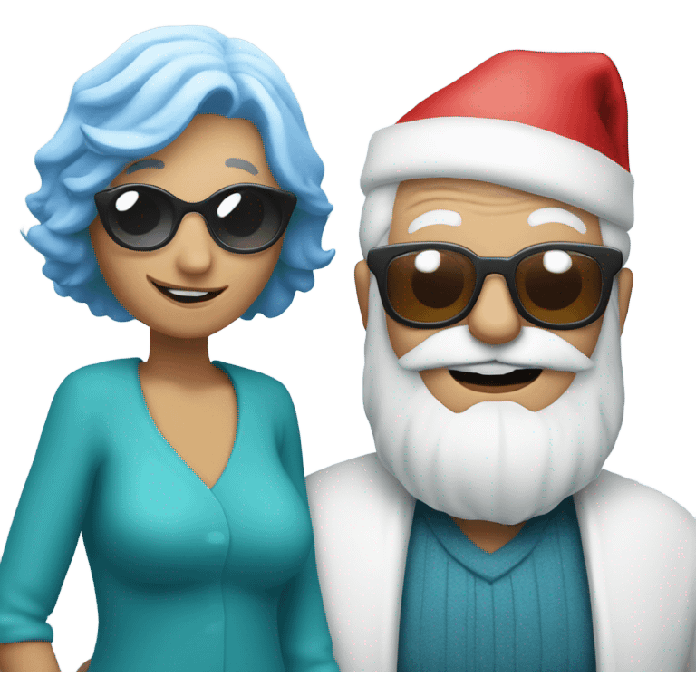 Santa claus with sunglasses and blue hair helping a granny  emoji