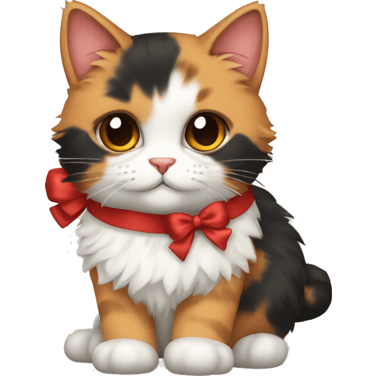 calico cat fluffy with a red bow emoji