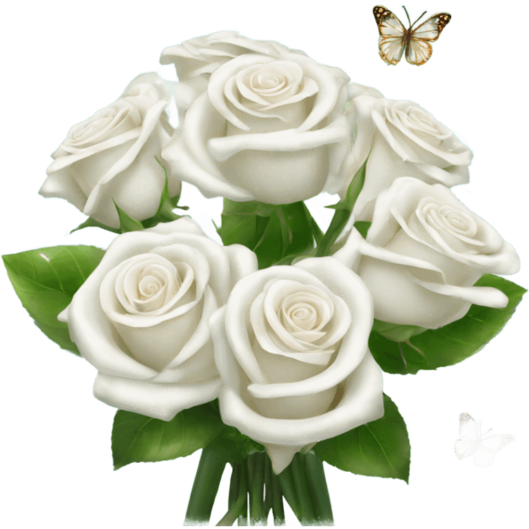 magical sparkling white roses bouquet with butterflies  emoji