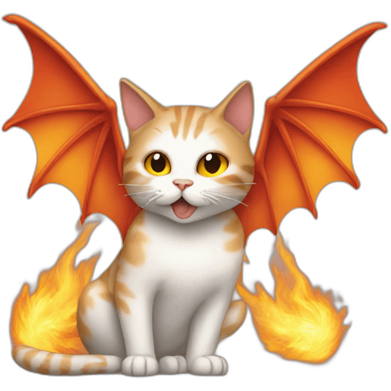 cat breathing fire with dragon wings emoji