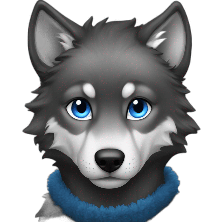 Black wolf  blue eyes kiss white tige emoji