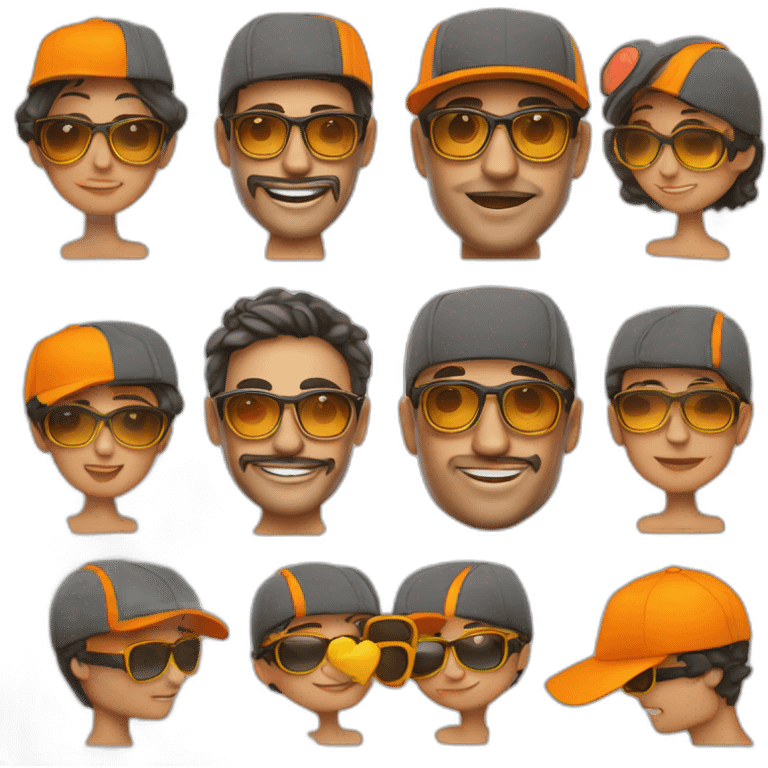 novio con gorra y novia pelo corto pelo naranja y gafas emoji