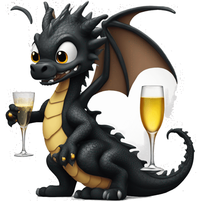 Black dragon with glass of champagne  emoji