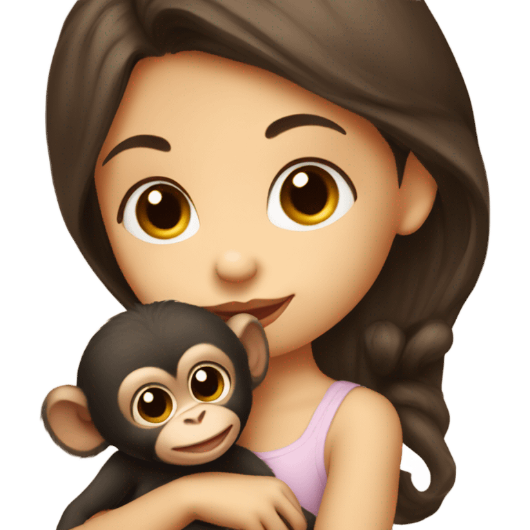 Girl with dark brown hair kissing baby monkey   emoji