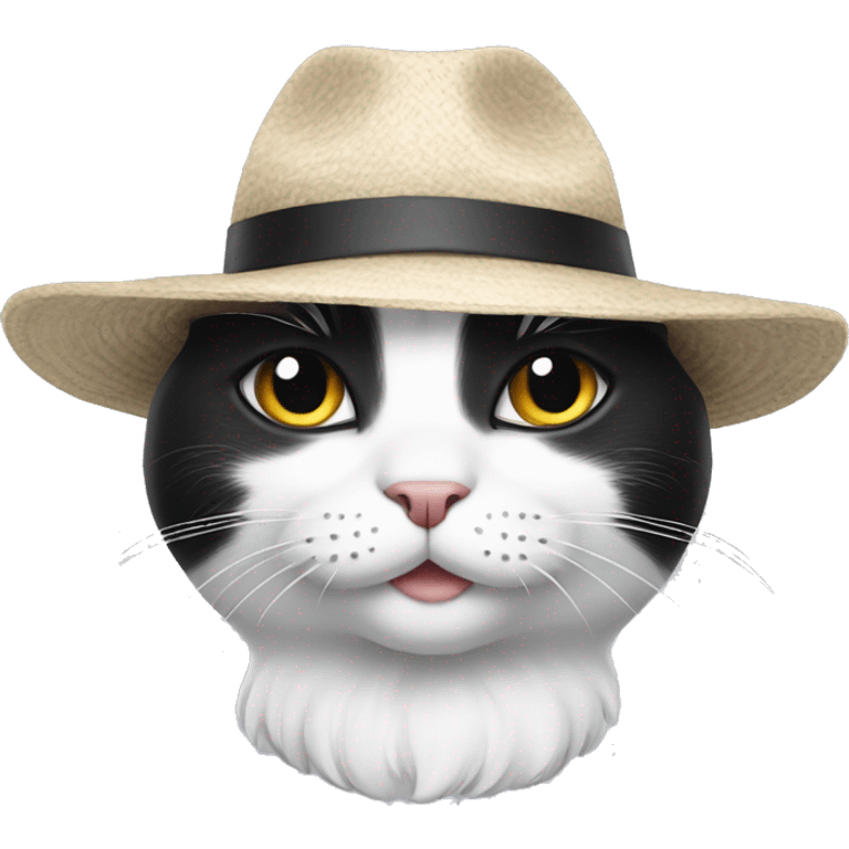 Summer Black and White cat with a hat  emoji