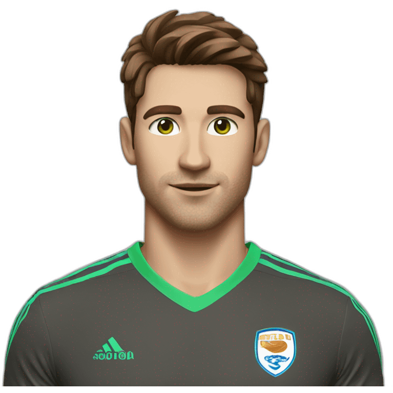 Footballer with brown hair and green blue eyes emoji