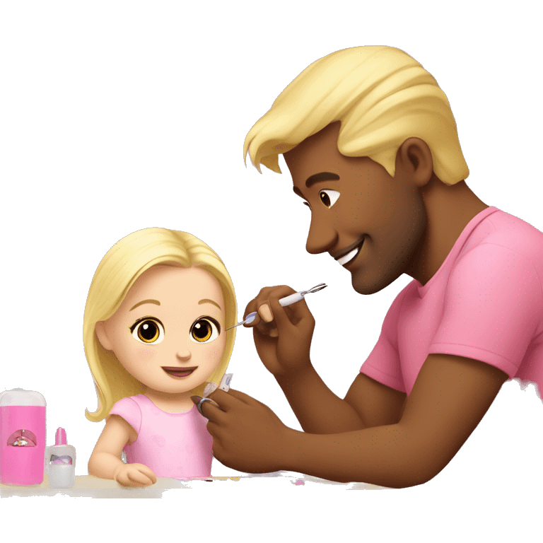 blonde babydaughter gives blonde dad a manicure emoji