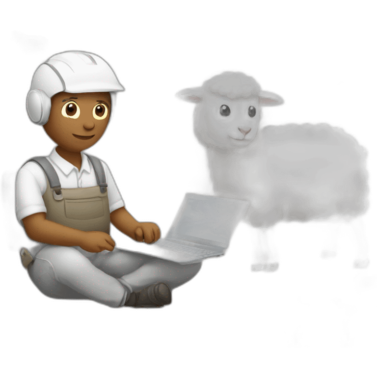 white farmer working on silver laptop beside sheep emoji