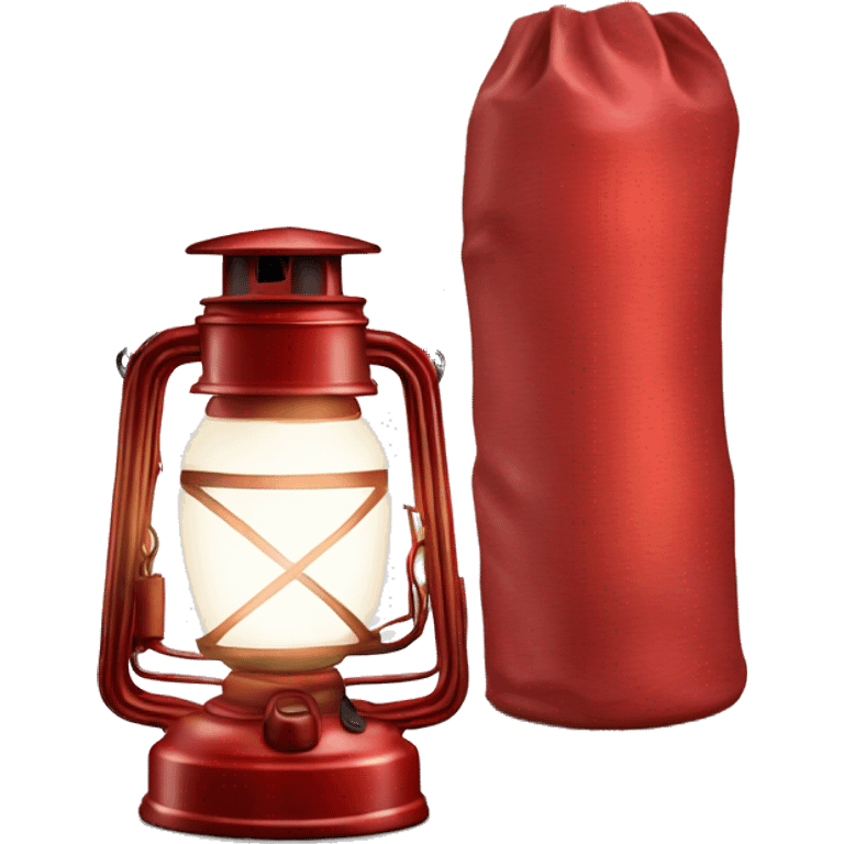 Realistic red lit camping lantern lisolated. emoji