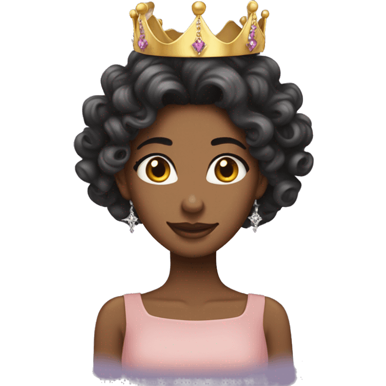 Long curly hair dark hair birthday queen tiara emoji