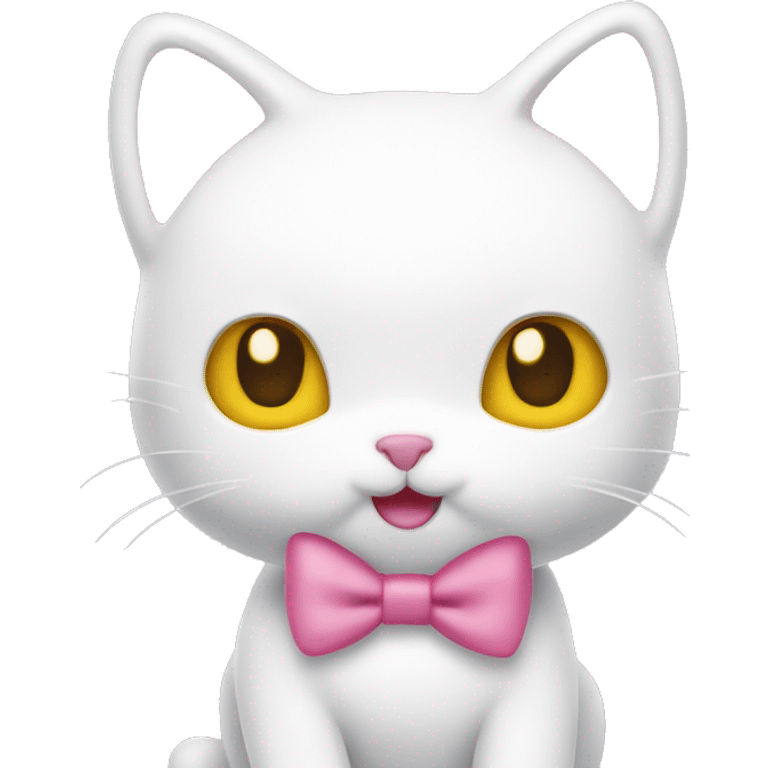 Hello kitty sanrio white cat with a pink bow and yellow nose emoji