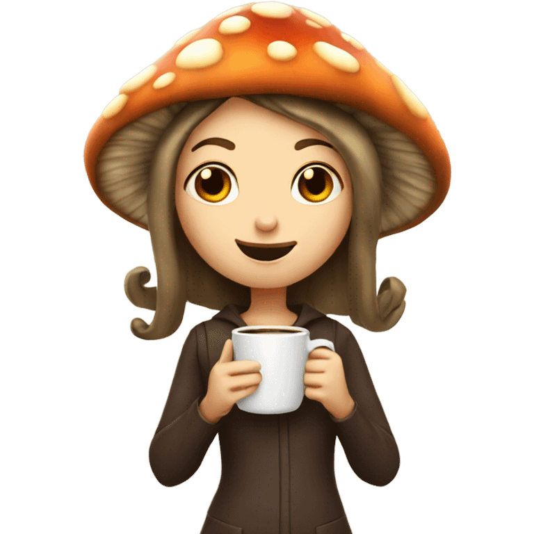 Mushroom girl holding a coffee emoji