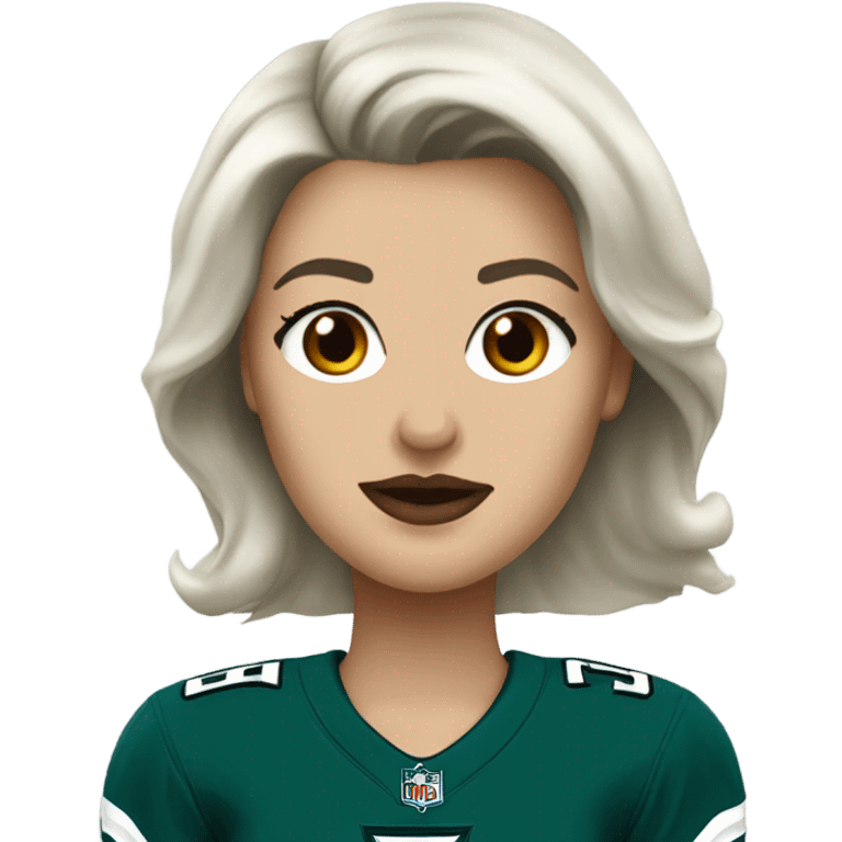  White female dark hair red lips wearing Philadelphia Eagles jersey emoji