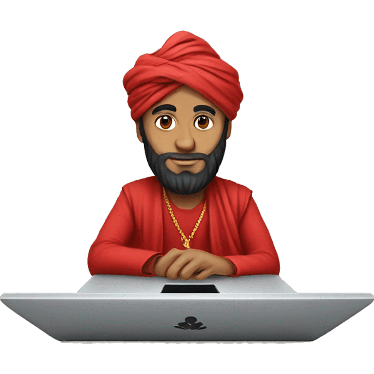 A caliph with turban and red clothes writing in a laptop emoji