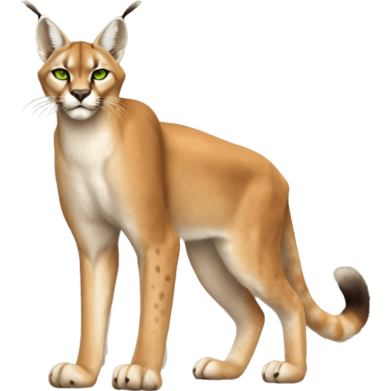 Beige Lynx-Caracal-hybrid with orange points with spots, green eyes brown toes, and short tail, full body emoji