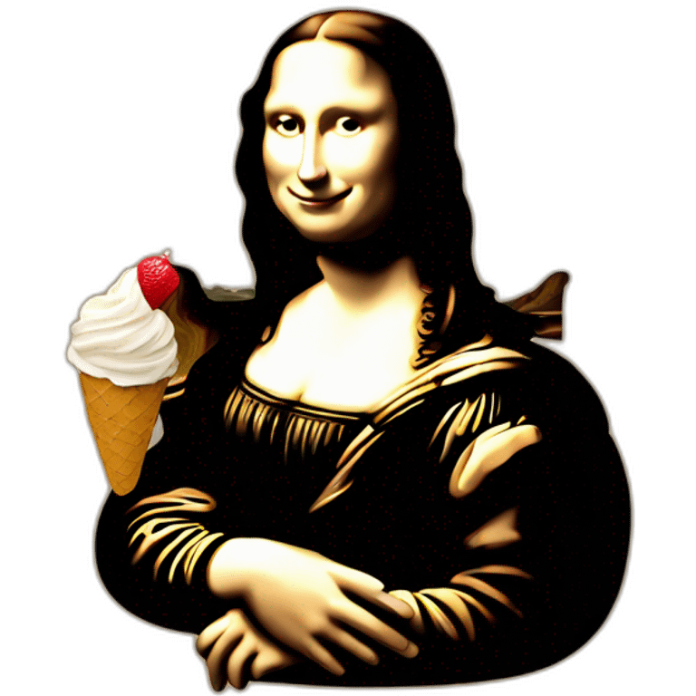 Mona Lisa painting with ice cream cone hand emoji