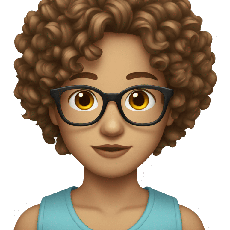 Blue eyes long curly brown hair glasses emoji