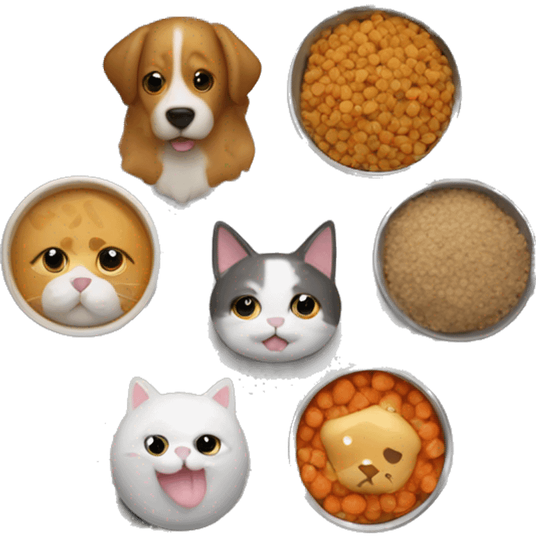 Dog cat bowl food in line emoji