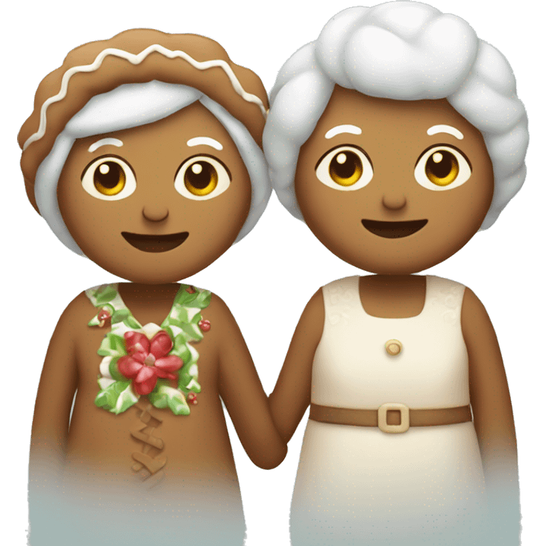 Two gingerbread grandmas holding hands  emoji