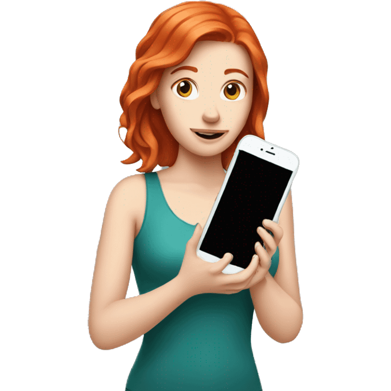 Red head white girl holding iPhone  emoji