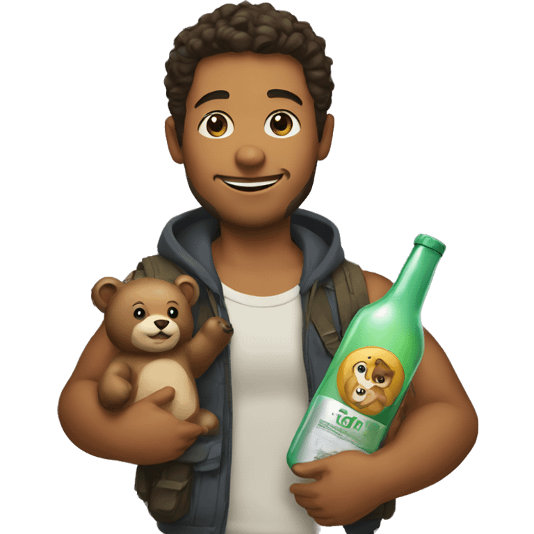 jj with a bear cub and a bottle  emoji