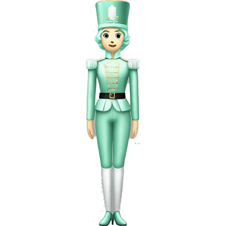 Realistic tall full body coquette Female Caucasian pastel mint green nutcracker soldier with mint green hair. emoji