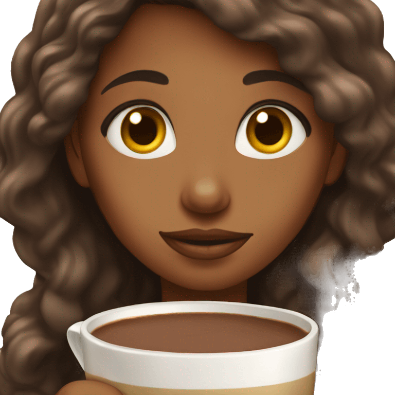 Brown  girl with brown long hair and a hot chocolate emoji