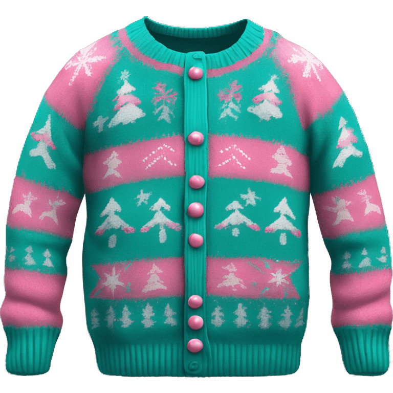 Realistic teal and pink ugly Christmas sweater isolated full body single emoji