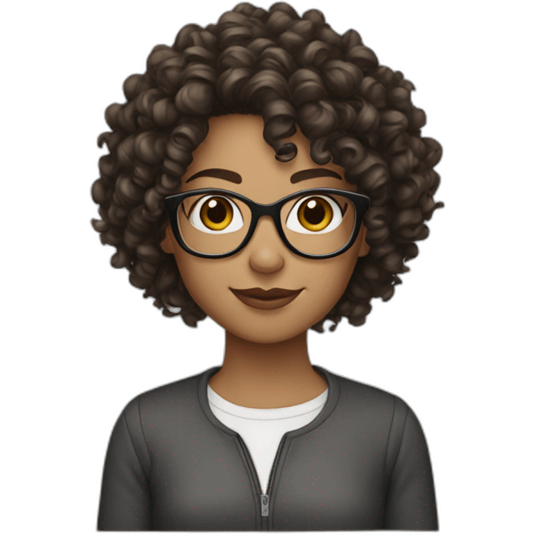 Brunette curly hair with glasses emoji