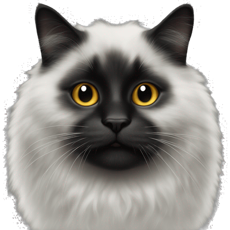 fluffy black cat nose half white emoji