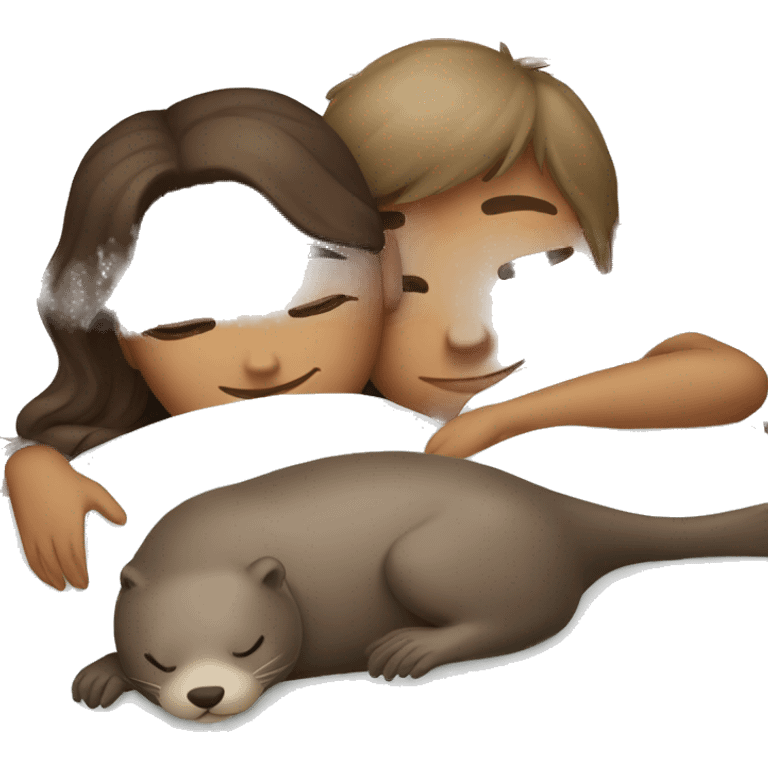 Girl sleeping with otter in bed emoji