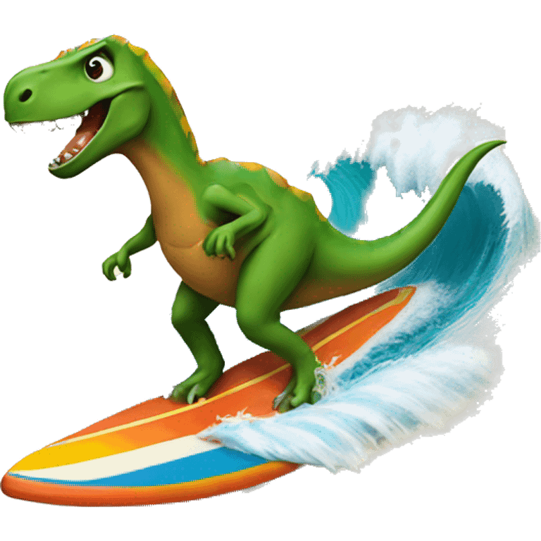 Dinosaur riding a surf board emoji