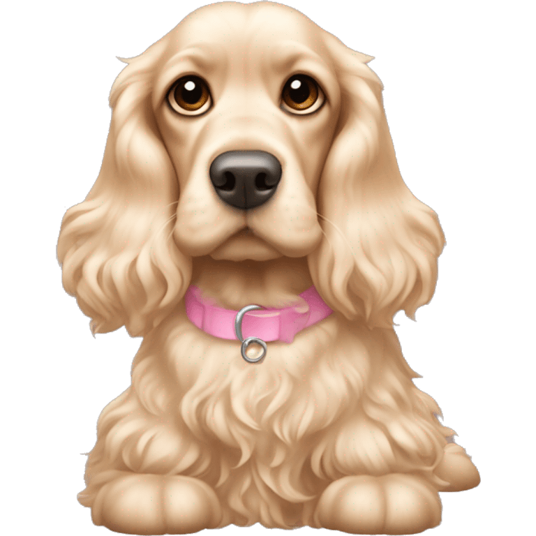 Blond cocker spaniel wearing two light pink sleighbell emoji