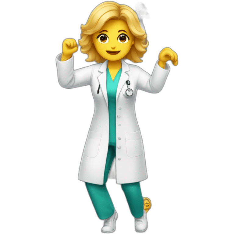 Dancing lady emoji except she’s mean and wearing a lab coat like a scientist emoji