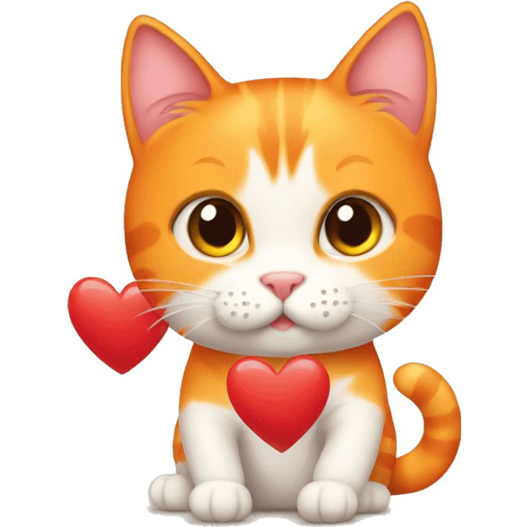 Orange cat holding a heart emoji