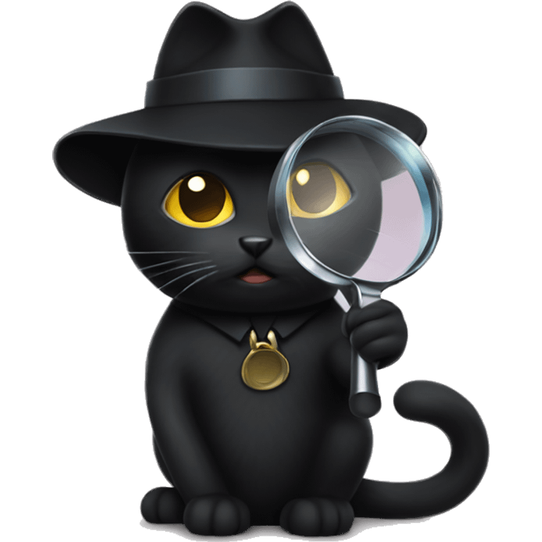 Black cat detective with magnifying glass  emoji